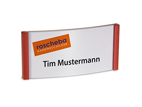 25 x High-Class (Magnet-) Namensschilder (Marke: roscheba®), 75 x 35 mm, Made in Germany, aus Kunststoff, gewölbt, mit Supermagnet (rot) - Staffelpreise - Namensschilder inkl. Papiereinlagen von roscheba