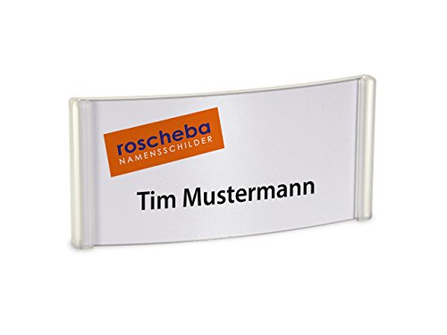 25 x High-Class (Magnet-) Namensschilder (Marke: roscheba®), 75 x 35 mm, Made in Germany, aus Kunststoff, gewölbt, mit Supermagnet (transparent) - Staffelpreise - Namensschilder inkl. Papiereinlagen von roscheba