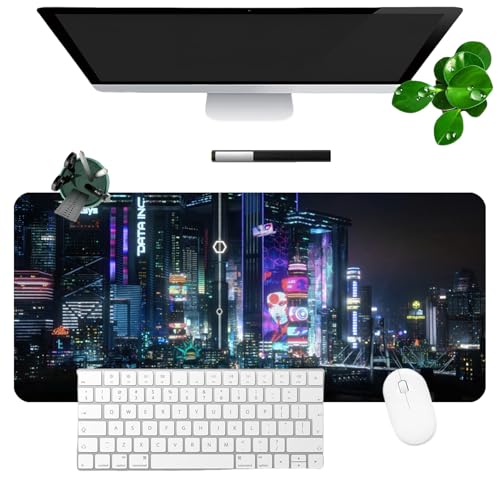 rrhhh Cyberpunk Großes Gaming-Mauspad (35,4 × 15,7 Zoll, 3 mm), rutschfeste Gummibasis und verstärkte Verriegelungskante, erweiterte XXL Schreibtischunterlage von rrhhh