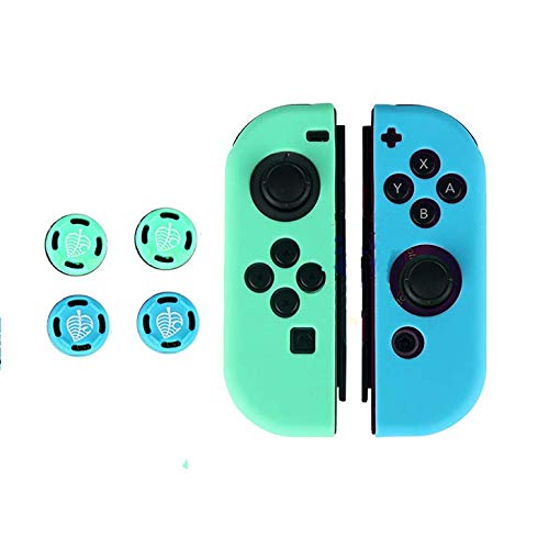 6-in-1 Daumengriffe, Joystick-Kappe, weiche Silikon-Schutzhülle für Nintendo Switch Joy-Con-Controller (grün-blau) von rtwetof