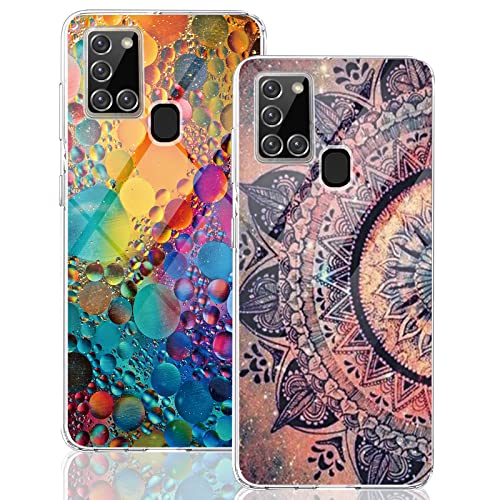 2 Stücke für Samsung Galaxy A21s Hülle Silikon 360 Case Transparent TPU Flexible Rose Tasche Galaxy A21s Marmor Handyhülle Blume Schutzhülle für Samsung A21s Handy 6.5" Mädchen von ruiyoupin