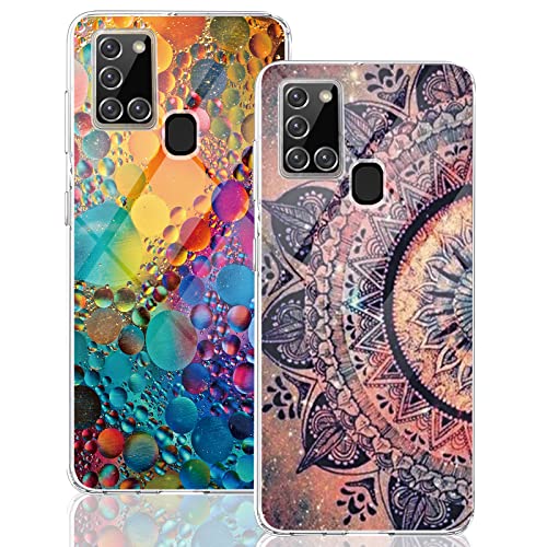 2 Stücke für Samsung Galaxy A21s Hülle Silikon 360 Case Transparent TPU Flexible Rose Tasche Galaxy A21s Marmor Handyhülle Blume Schutzhülle für Samsung A21s Handy 6.5" Mädchen von Geakv
