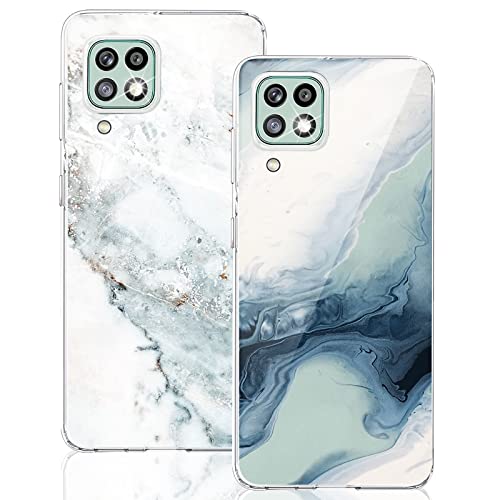 2 Stücke für Samsung Galaxy A22 Hülle Silikon 360 Case Transparent TPU Flexible Blume Tasche Galaxy A22 Marmor Handyhülle Blume Schutzhülle für Samsung A22 4G Handy 6.4" Mädchen von ruiyoupin