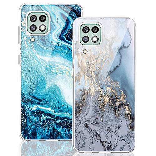 ruiyoupin 2 Stücke für Samsung Galaxy A22 Hülle Silikon 360 Case Transparent TPU Flexible Blume Tasche Galaxy A22 Marmor Handyhülle Blume Schutzhülle für Samsung A22 4G Handy 6.4" Mädchen von ruiyoupin