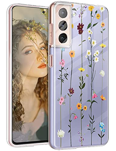 ruiyoupin Schutzhülle für Samsung Galaxy S21 Fe 5G Silikon Soft TPU S21 Fe 5G Blume Ultra Dünn Thin S21 Fe 5G Cases Transparent Rosa Smartphone Case für Samsung S21 Fe 5G Handy von ruiyoupin