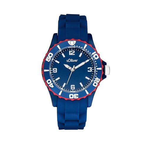 s.Oliver Armbanduhr Jungen Kinder Quarzuhr Analog, mit Silikon Armband, Blau, 3 bar Wasserdicht, Kommt in Uhren Geschenk Box, 2036495 von s.Oliver