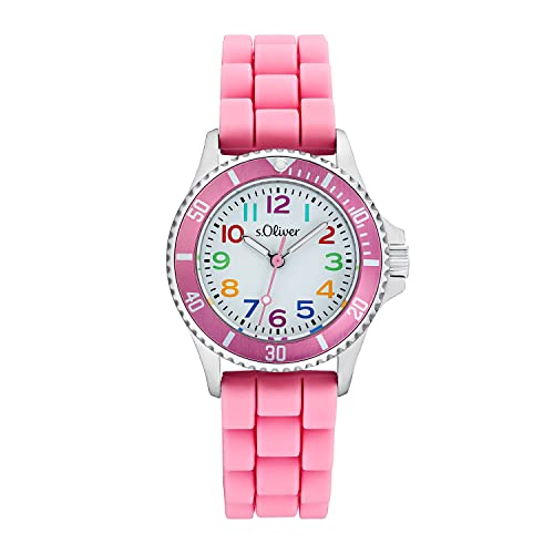s.Oliver Armbanduhr Jungen Kinder Quarzuhr Analog, mit Silikon Armband, Pink, 3 bar Wasserdicht, Kommt in Uhren Geschenk Box, 2033505 von s.Oliver