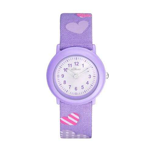 s.Oliver Armbanduhr Mädchen Kinder Quarzuhr Analog, mit Textil Armband, Lila, 3 bar Wasserdicht, Kommt in Uhren Geschenk Box, 2036750 von s.Oliver