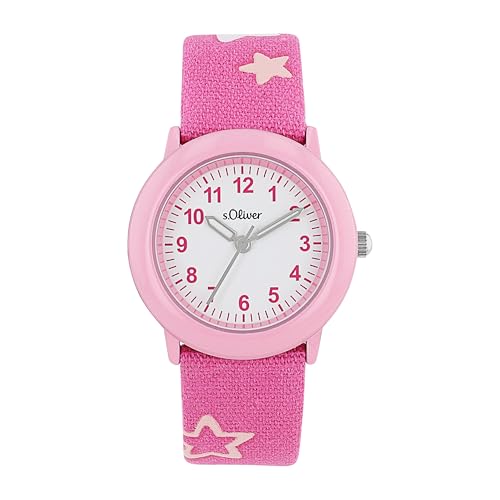 s.Oliver Armbanduhr Mädchen Kinder Quarzuhr Analog, mit Textil Armband, Pink, 3 bar Wasserdicht, Kommt in Uhren Geschenk Box, 2036751 von s.Oliver