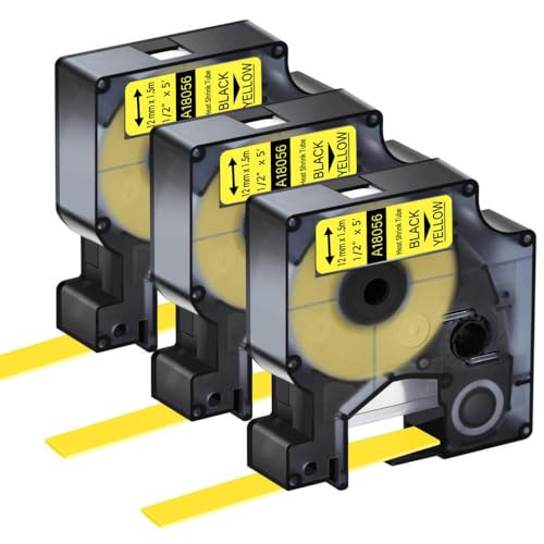 sDtESNB 3 Pack 12mm 18055 kompatible Wärmeschrumpfrohr -Etikettenbänder Kompatibel mit 4200 5000 5200 Drucker mit Modellen 18051 18053 18054 18056 18057(Black on Yellow) von sDtESNB