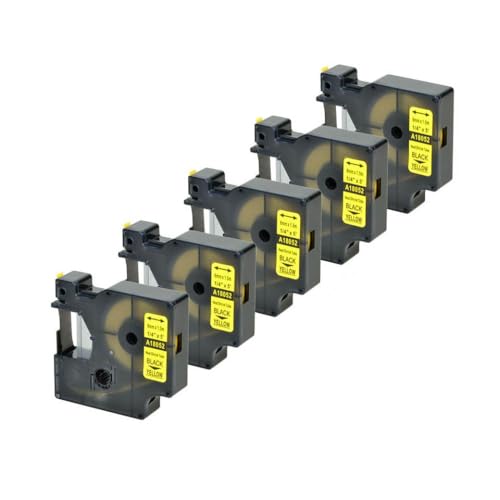 sDtESNB Wärmeschrumpfrohrklebeband 5pcs Set 6-24 mm schwarz auf weiß gelber kompatibel mit Etikettiermachern(5PK Black on Yellow) von sDtESNB