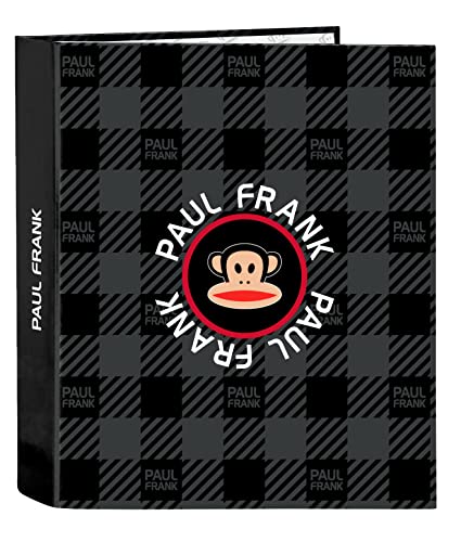 PAUL FRANK Campers Folio-Ordner, 4 Ringe, ideal für Kinder verschiedener Altersgruppen, bequem und vielseitig, Qualität und Widerstandsfähigkeit, 27 x 6 x 33 cm, Schwarz von safta