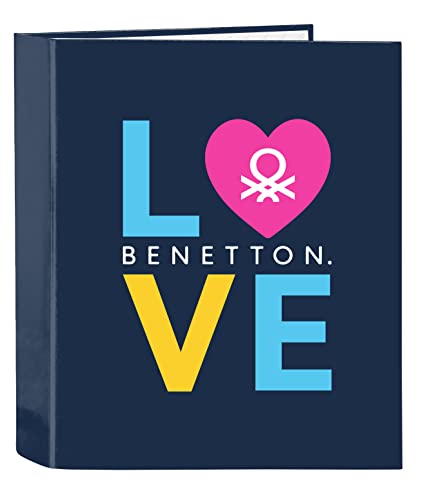 Safta BENETTON Love Folio-Ordner, 4 Ringe, ideal für Kinder verschiedener Altersgruppen, bequem und vielseitig, Qualität und Strapazierfähigkeit, 27 x 6 x 33 cm, Marineblau von safta