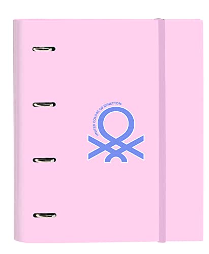 Safta BENETTON Pink - 4 Ringe, 35 cm, mit 100 A4-Blättern, ideal für Kinder verschiedener Altersgruppen, bequem und vielseitig, Qualität und Stärke, 27 x 3,5 x 32 cm, Hellrosa von safta