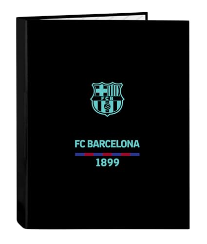 Safta FC Barcelona 3. Teammappe mit Folios 4 Ringen, ideal für Kinder unterschiedlichen Alters, bequem und vielseitig, Qualität und Widerstandsfähigkeit, 26,5 x 33 cm, Schwarz von safta