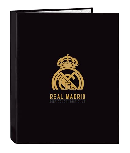 Safta Real Madrid 3. Teammappe mit 4 Ringen, ideal für Kinder unterschiedlichen Alters, bequem und vielseitig, Qualität und Widerstandsfähigkeit, 26,5 x 33 cm, Schwarz von safta