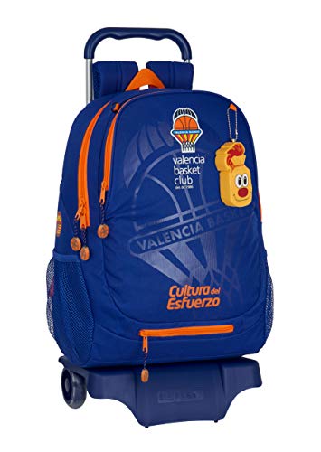 Safta Schulrucksack mit Trolley Valencia Basket, 330 x 150 x 430 mm, Blau/orange, 330x220x450 mm, Rucksack + Trolley M313 von safta