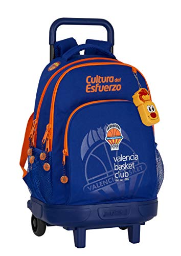 Safta Schulrucksack mit Trolley und gepolsterter Rückenlehne von Valencia Basket, 330 x 220 x 450 mm, Blau/orange, 230x90x120 mm, Rucksack grn + Trolley von safta