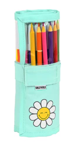 safta 412281786 Federmäppchen zum Aufrollen, 27 Stück. Smiley World Summer Fun 7 x 20 x 7 cm, bunt von safta