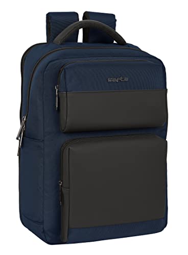 safta - Rucksack mit 2 Laptoptaschen 15,6 Zoll + USB Business Dark Blue 31 x 44 x 13 cm, mehrfarbig (642201377) von safta