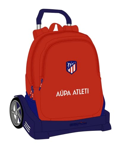 safta Unisex Kinder Rucksack ergonomisch mit Trolleywagen Evolution von Atlético de Madrid, 320 x 160 x 440 mm, Rot und Marineblau, Estándar von safta
