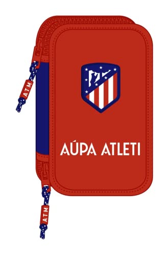 safta Unisex Kinder Schüleretui mit 28 Utensilien von Atlético de Madrid, 125 x 40 x 195 mm, Rot und Marineblau, Estándar von safta