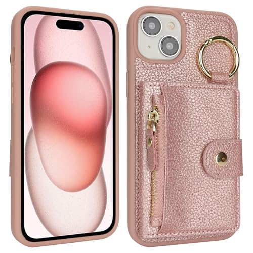 saihamny Handyhülle für iPhone 15 Hülle Ring-Ständer mit Kartenfach, Hülle für iPhone 15 Handyhülle mit Kartenfächern Schlüsselanhänger Handytasche mit Reißverschluss Geldbörse-Rosa saihamny Handyhülle für iPhone 15 Hülle Ring-Ständer mit Kartenfach, Hülle für iPhone 15 Handyhülle mit Kartenfächern Schlüsselanhänger Handytasche mit Reißverschluss Geldbörse-Rosa von saihamny