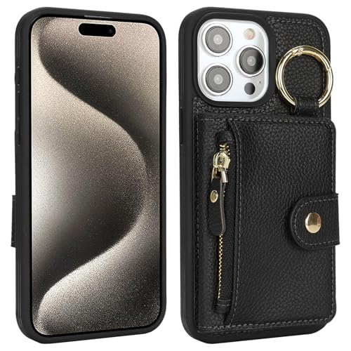saihamny Handyhülle für iPhone 15 Pro Max Hülle Ring-Ständer mit Kartenfach, Hülle für iPhone 15 Pro Max mit Kartenfächern Schlüsselanhänger Handytasche mit Reißverschluss Geldbörse-Schwarz saihamny Handyhülle für iPhone 15 Pro Max Hülle Ring-Ständer mit Kartenfach, Hülle für iPhone 15 Pro Max mit Kartenfächern Schlüsselanhänger Handytasche mit Reißverschluss Geldbörse-Schwarz von saihamny