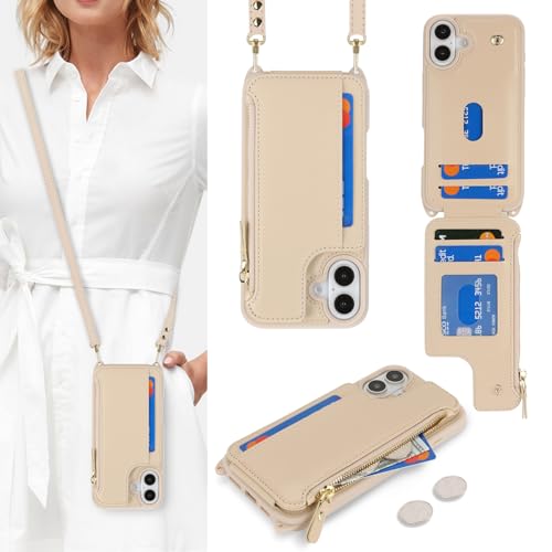 saihamny Handyhülle für iPhone 16 Etui mit Kartenfach, Hülle für iPhone 16 Handyhülle mit Verstellbarer Halskette Handytasche mit Reißverschluss Geldbörse - Beige saihamny Handyhülle für iPhone 16 Etui mit Kartenfach, Hülle für iPhone 16 Handyhülle mit Verstellbarer Halskette Handytasche mit Reißverschluss Geldbörse - Beige von saihamny