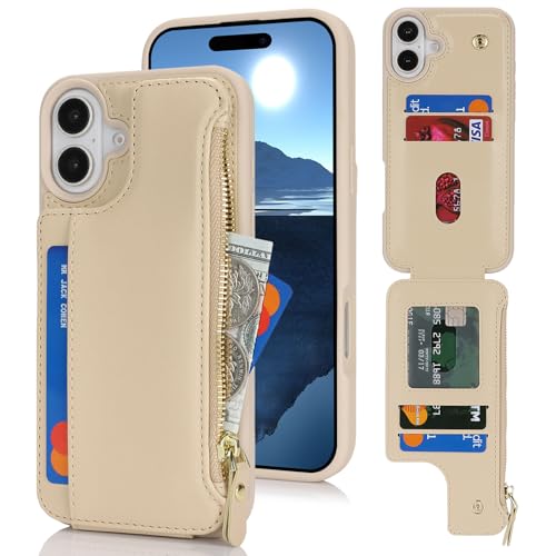 saihamny Handyhülle für iPhone 16 Etui mit Kartenfach, iPhone 16 Hülle mit Kartenhalter, iPhone 16 Handyhülle mit Reißverschluss Geldbörse - Aprikose saihamny Handyhülle für iPhone 16 Etui mit Kartenfach, iPhone 16 Hülle mit Kartenhalter, iPhone 16 Handyhülle mit Reißverschluss Geldbörse - Aprikose von saihamny