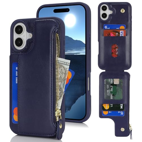 saihamny Handyhülle für iPhone 16 Etui mit Kartenfach, iPhone 16 Hülle mit Kartenhalter, iPhone 16 Handyhülle mit Reißverschluss Geldbörse - Blau saihamny Handyhülle für iPhone 16 Etui mit Kartenfach, iPhone 16 Hülle mit Kartenhalter, iPhone 16 Handyhülle mit Reißverschluss Geldbörse - Blau von saihamny