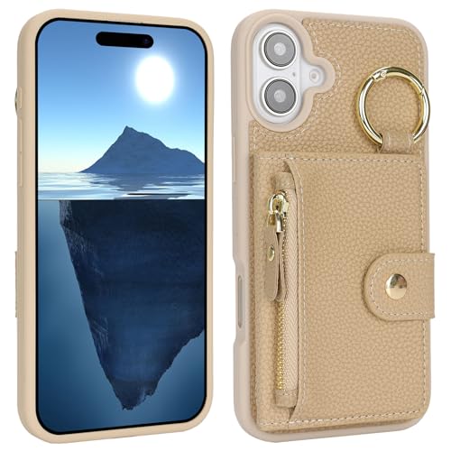 saihamny Handyhülle für iPhone 16 Hülle Ring-Ständer mit Kartenfach, Hülle für iPhone 16 Handyhülle mit Kartenfächern Schlüsselanhänger Handytasche mit Reißverschluss Geldbörse-Beige saihamny Handyhülle für iPhone 16 Hülle Ring-Ständer mit Kartenfach, Hülle für iPhone 16 Handyhülle mit Kartenfächern Schlüsselanhänger Handytasche mit Reißverschluss Geldbörse-Beige von saihamny