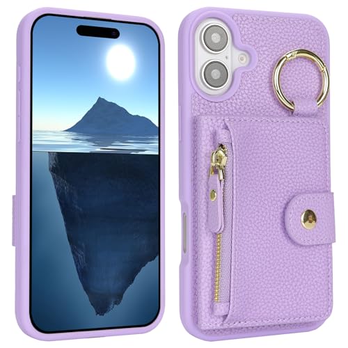 saihamny Handyhülle für iPhone 16 Hülle Ring-Ständer mit Kartenfach, Hülle für iPhone 16 Handyhülle mit Kartenfächern Schlüsselanhänger Handytasche mit Reißverschluss Geldbörse-Violett saihamny Handyhülle für iPhone 16 Hülle Ring-Ständer mit Kartenfach, Hülle für iPhone 16 Handyhülle mit Kartenfächern Schlüsselanhänger Handytasche mit Reißverschluss Geldbörse-Violett von saihamny