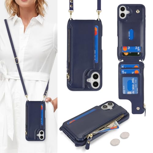 saihamny Handyhülle für iPhone 16 Plus Etui mit Kartenfach, Hülle für iPhone 16 Plus Handyhülle mit Verstellbarer Halskette Handytasche mit Reißverschluss Geldbörse - Blau saihamny Handyhülle für iPhone 16 Plus Etui mit Kartenfach, Hülle für iPhone 16 Plus Handyhülle mit Verstellbarer Halskette Handytasche mit Reißverschluss Geldbörse - Blau von saihamny
