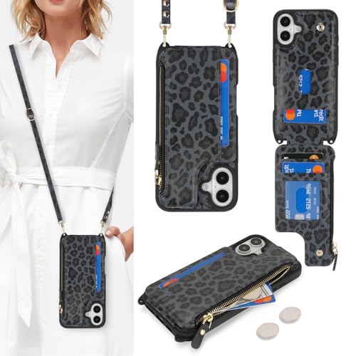 saihamny Handyhülle für iPhone 16 Plus Etui mit Kartenfach, Hülle für iPhone 16 Plus Handyhülle mit Verstellbarer Halskette Handytasche mit Reißverschluss Geldbörse - Schwarz Leopard saihamny Handyhülle für iPhone 16 Plus Etui mit Kartenfach, Hülle für iPhone 16 Plus Handyhülle mit Verstellbarer Halskette Handytasche mit Reißverschluss Geldbörse - Schwarz Leopard von saihamny