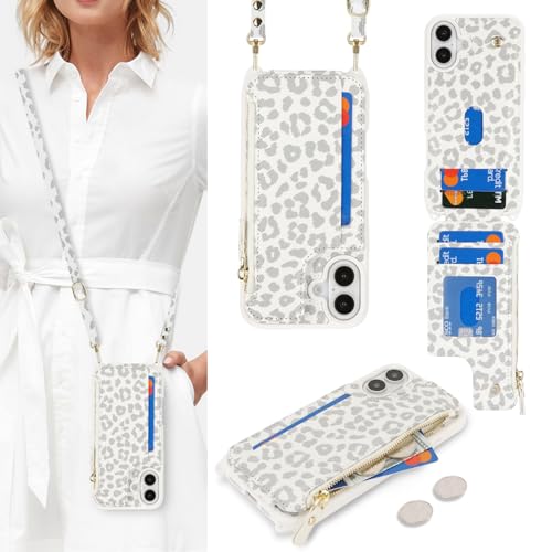 saihamny Handyhülle für iPhone 16 Plus Etui mit Kartenfach, Hülle für iPhone 16 Plus Handyhülle mit Verstellbarer Halskette Handytasche mit Reißverschluss Geldbörse - Weißer Leopard saihamny Handyhülle für iPhone 16 Plus Etui mit Kartenfach, Hülle für iPhone 16 Plus Handyhülle mit Verstellbarer Halskette Handytasche mit Reißverschluss Geldbörse - Weißer Leopard von saihamny