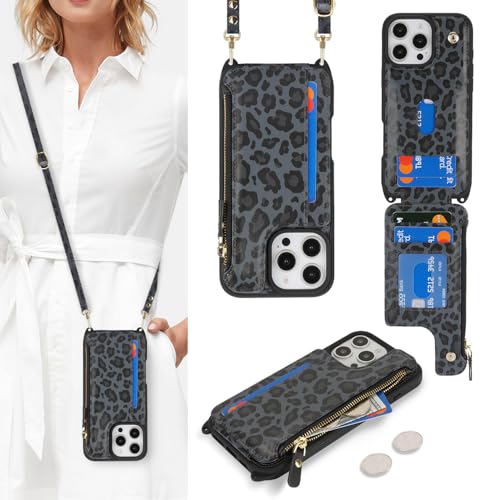 saihamny Handyhülle für iPhone 16 Pro Max Etui mit Kartenfach, Hülle für iPhone 16 Pro Max Handyhülle mit Verstellbarer Halskette Handytasche mit Reißverschluss Geldbörse - Schwarz Leopard saihamny Handyhülle für iPhone 16 Pro Max Etui mit Kartenfach, Hülle für iPhone 16 Pro Max Handyhülle mit Verstellbarer Halskette Handytasche mit Reißverschluss Geldbörse - Schwarz Leopard von saihamny