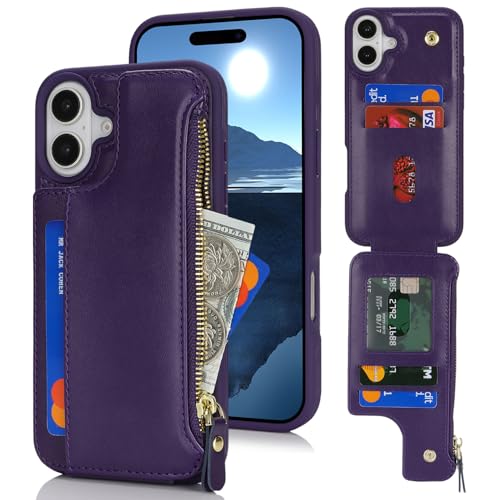 saihamny Handyhülle für iPhone 16 Etui mit Kartenfach, iPhone 16 Hülle mit Kartenhalter, iPhone 16 Handyhülle mit Reißverschluss Geldbörse - Violett saihamny Handyhülle für iPhone 16 Etui mit Kartenfach, iPhone 16 Hülle mit Kartenhalter, iPhone 16 Handyhülle mit Reißverschluss Geldbörse - Violett von saihamny