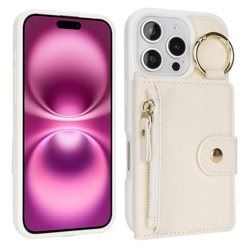 saihamny Handyhülle für iPhone 16 Pro Hülle Ring-Ständer mit Kartenfach, Hülle für iPhone 16 Pro Handyhülle mit Kartenfächern Schlüsselanhänger Handytasche mit Reißverschluss Geldbörse-Weiß saihamny Handyhülle für iPhone 16 Pro Hülle Ring-Ständer mit Kartenfach, Hülle für iPhone 16 Pro Handyhülle mit Kartenfächern Schlüsselanhänger Handytasche mit Reißverschluss Geldbörse-Weiß von saihamny