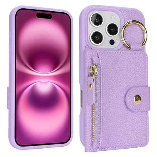 saihamny Handyhülle für iPhone 16 Pro Hülle Ring-Ständer mit Kartenfach, Hülle für iPhone 16 Pro Handyhülle mit Kartenfächern Schlüsselanhänger Handytasche mit Reißverschluss Geldbörse-Violett saihamny Handyhülle für iPhone 16 Pro Hülle Ring-Ständer mit Kartenfach, Hülle für iPhone 16 Pro Handyhülle mit Kartenfächern Schlüsselanhänger Handytasche mit Reißverschluss Geldbörse-Violett von saihamny