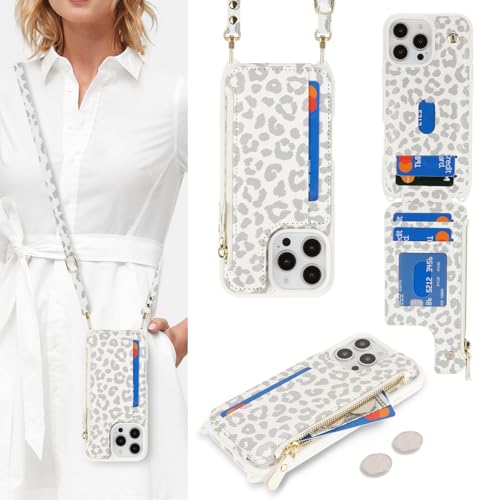 saihamny Handyhülle für iPhone 16 Pro Max Etui mit Kartenfach, Hülle für iPhone 16 Pro Max Handyhülle mit Verstellbarer Halskette Handytasche mit Reißverschluss Geldbörse - Weißer Leopard saihamny Handyhülle für iPhone 16 Pro Max Etui mit Kartenfach, Hülle für iPhone 16 Pro Max Handyhülle mit Verstellbarer Halskette Handytasche mit Reißverschluss Geldbörse - Weißer Leopard von saihamny