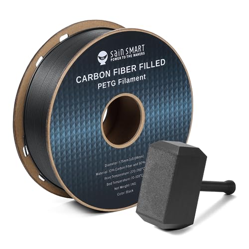 SainSmart Carbonfaser PETG Filament, 1,75 mm 3D-Druckfilament, starr, leicht, hitzebeständig und abrasiv, für die meisten FDM-3D-Drucker, Maßgenauigkeit +/-0,04 mm, 1 KG Spule, schwarz von sainsmart