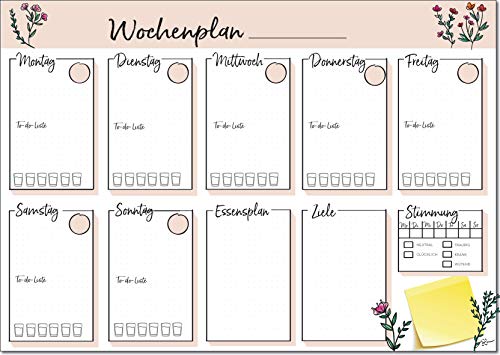 Schreibtischunterlage Wochenplaner zum Abreißen I DIN A3 I Papier: weiß 100g I Schreibunterlage für Kinder, Mädchen & Erwachsene I To-Do Liste | Essensplan | Ziele von sajoubri journal