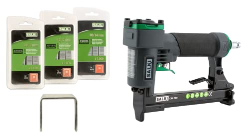 SALKI Pack Hefter CSK G80 + Heftklammern 80-10mm, 80-12mm und 80-14mm - Pneumatisches Heftgerät für Polstermöbel von salki