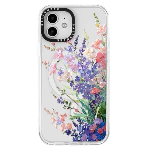 sallvmbek Schutzhülle für iPhone 12 / iPhone 12 Pro, 15,5 cm (6,1 Zoll), kompatibel mit MagSafe, niedliches Blumendruckmuster, magnetisch, stoßfest, TPU-Stoßfänger, für Damen und Mädchen von sallvmbek