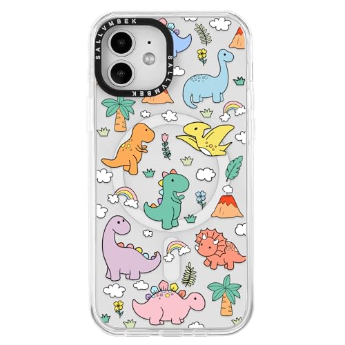 sallvmbek Schutzhülle für iPhone 12 / iPhone 12 Pro, 15,5 cm (6,1 Zoll), kompatibel mit MagSafe, niedliches Dinosaurier-Druckmuster, magnetisch, stoßfest, TPU-Stoßfänger, für Damen und Mädchen von sallvmbek