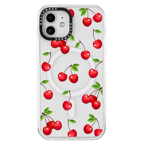 sallvmbek Schutzhülle für iPhone 12 / iPhone 12 Pro, 15,5 cm (6,1 Zoll), kompatibel mit MagSafe, niedliches Kirschmuster, magnetisch, stoßfest, TPU-Stoßfänger, für Damen und Mädchen von sallvmbek