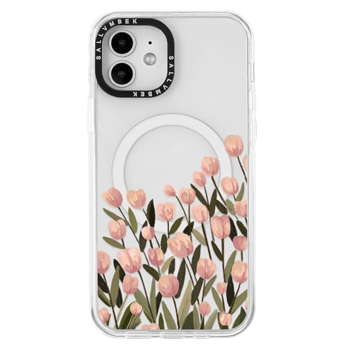 sallvmbek Schutzhülle für iPhone 12 / iPhone 12 Pro, 15,5 cm (6,1 Zoll), kompatibel mit MagSafe, niedliches Tulpenblumen-Druckmuster, magnetisch, stoßfest, TPU-Stoßfänger, für Damen und Mädchen von sallvmbek