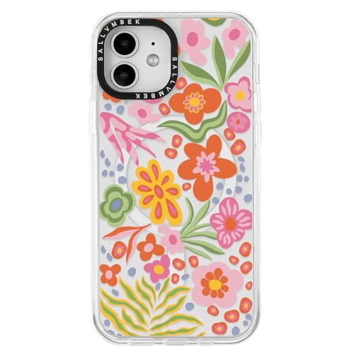 sallvmbek Schutzhülle für iPhone 12 / iPhone 12 Pro, 15,5 cm (6,1 Zoll), kompatibel mit MagSafe, niedliches ästhetisches Blumendruckmuster, magnetisch, stoßfest, TPU-Stoßdämpfer, Handyhüllen für Damen von sallvmbek