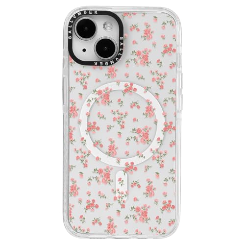 sallvmbek Schutzhülle für iPhone 13 / iPhone 14, 15,5 cm (6,1 Zoll), kompatibel mit MagSafe, niedliches Blumendruckmuster, magnetisch, stoßfest, TPU-Stoßfängerhülle für iPhone, Damen, Mädchen von sallvmbek